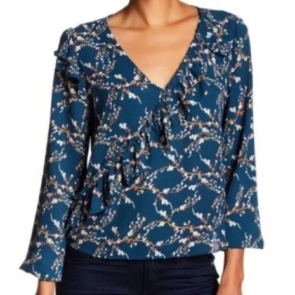 Melrose and Market Long Sleeve Ruffle Top Japanese Branches - Picture 1 of 12
